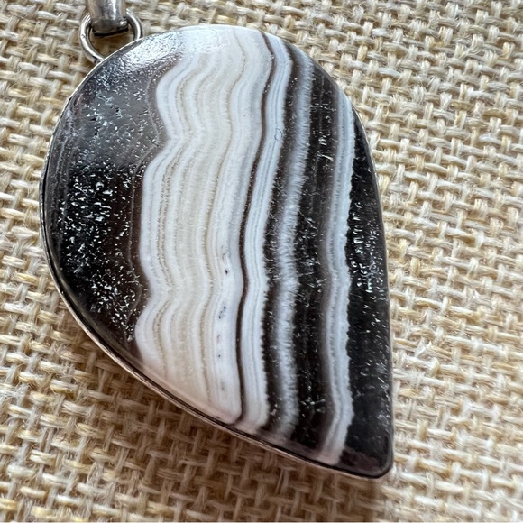 New Zebra Calcite Silver Overlay Pendant Necklace - Picture 2 of 4